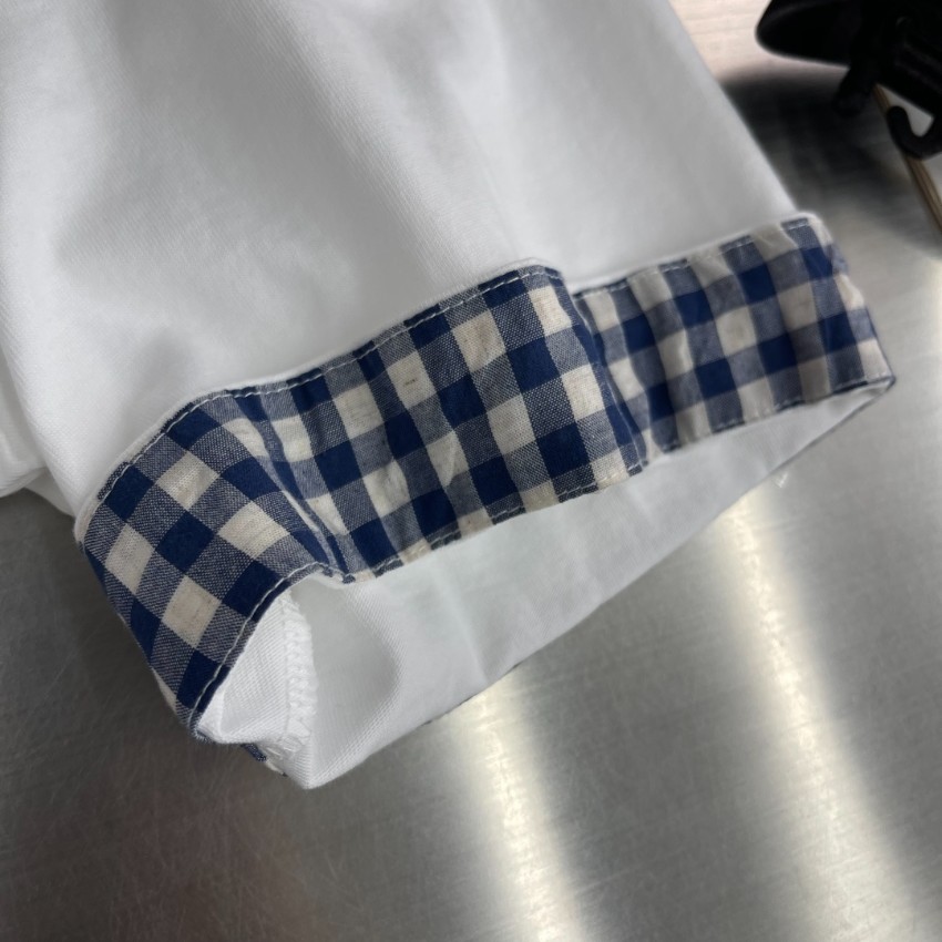 ロエベ 本物級コピー ロゴ刺繍Tシャツ 半袖チェック袖デザイン 上質感_1