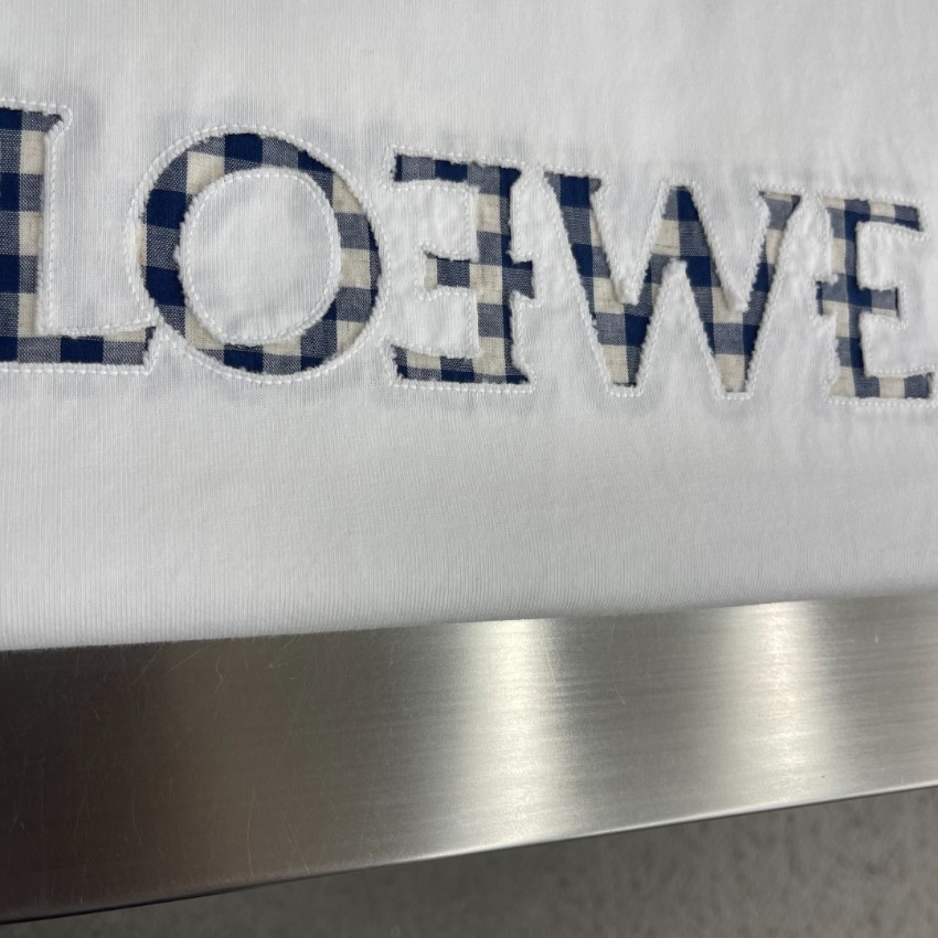 ロエベ 本物級コピー ロゴ刺繍Tシャツ 半袖チェック袖デザイン 上質感_5