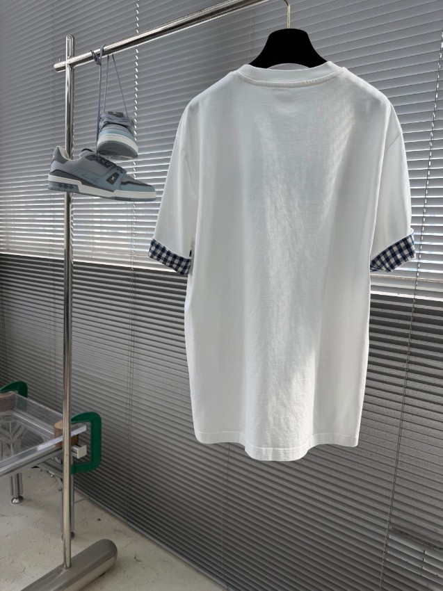 ロエベ 本物級コピー ロゴ刺繍Tシャツ 半袖チェック袖デザイン 上質感_7