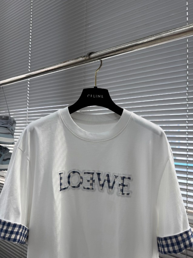 ロエベ 本物級コピー ロゴ刺繍Tシャツ 半袖チェック袖デザイン 上質感_6