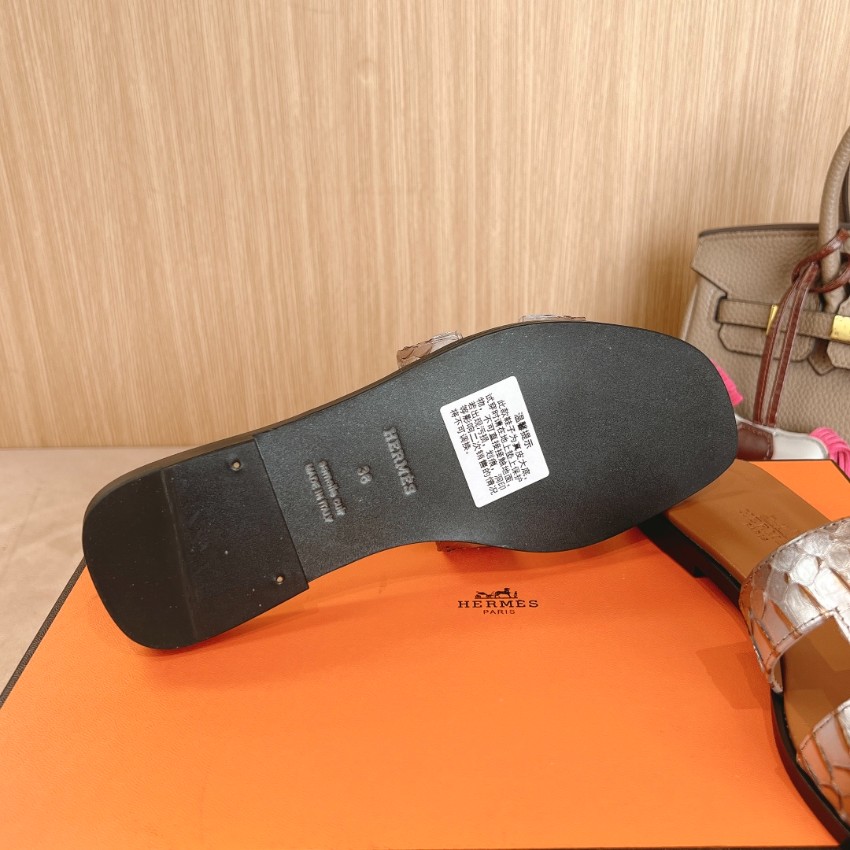 エルメス 格安 Hカットサンダル クロコ型押し フラット仕様 上質感_1