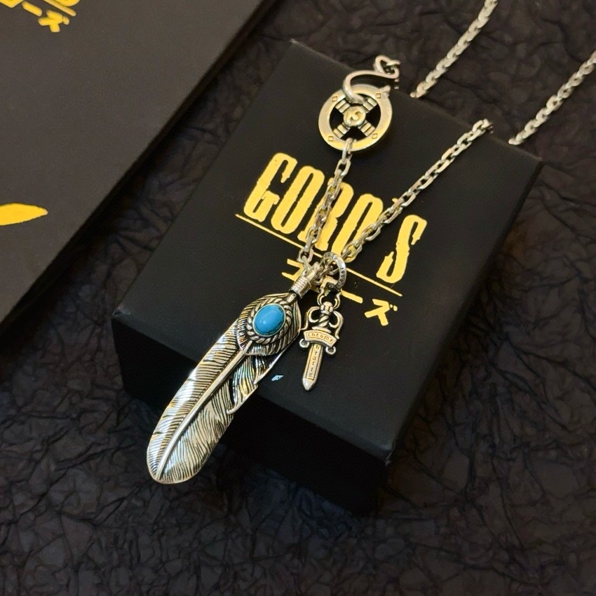 ゴローズ スーパーコピー フェザーネックレス ターコイズ装飾シルバー 高品質_4