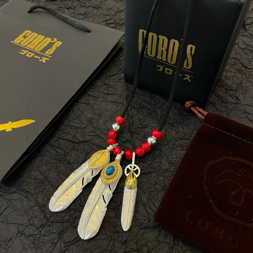 ゴローズ ハイブランド フェザーネックレス 赤ビーズ組み合わせ ターコイズ装飾 高品質_7