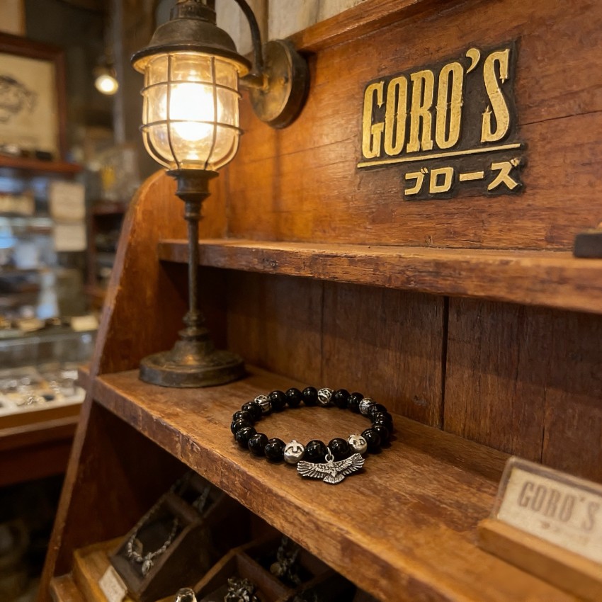 ゴローズ 本物級コピー ビーズブレスレット イーグルチャーム付き ブラックストーン 高再現度_2