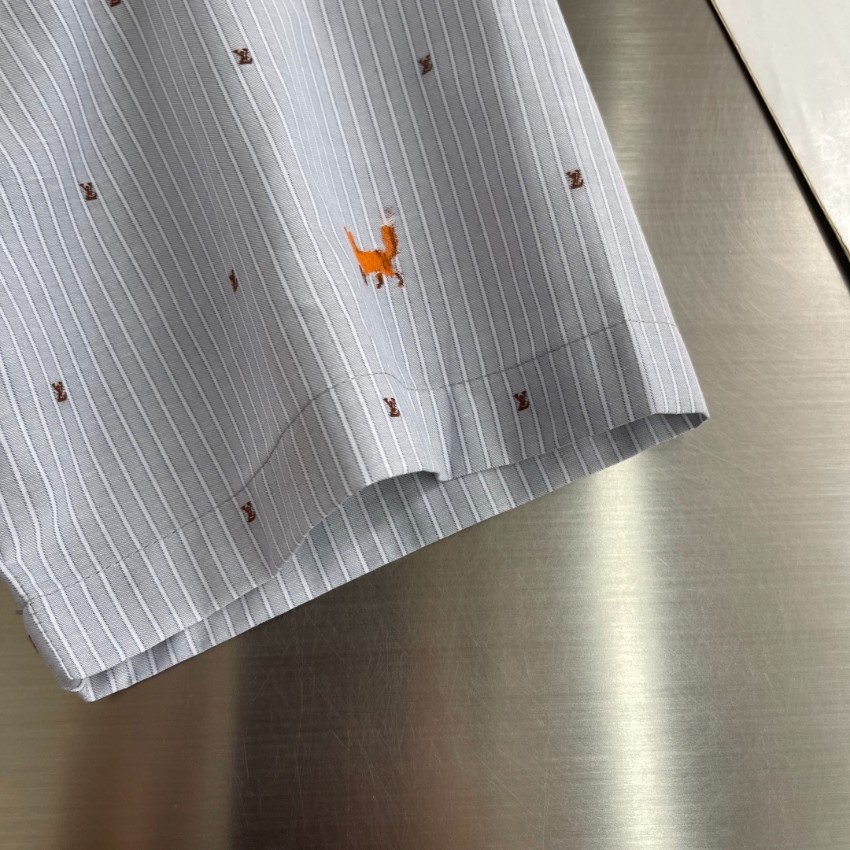 ルイヴィトン ハイブランド ストライプ刺繍半袖シャツ 開襟デザイン 上質感_4