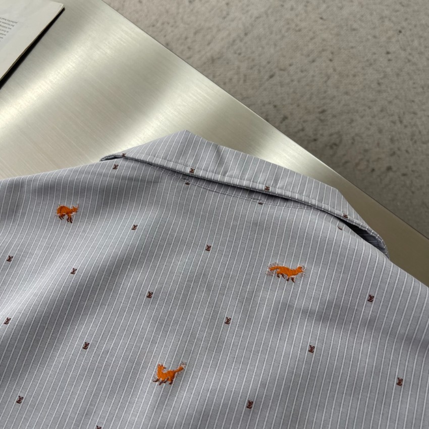 ルイヴィトン ハイブランド ストライプ刺繍半袖シャツ 開襟デザイン 上質感_3