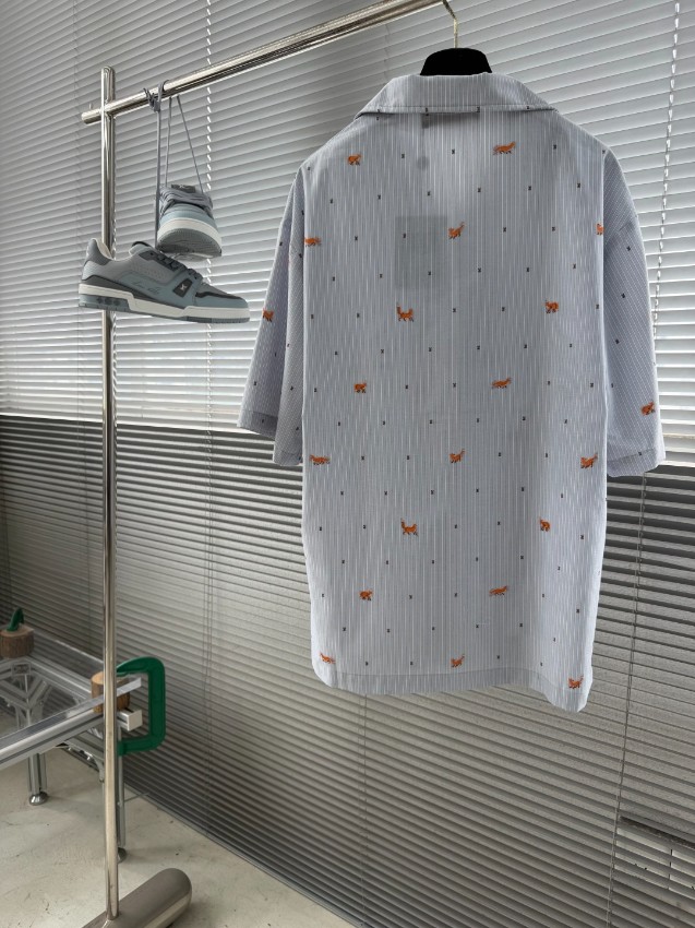 ルイヴィトン ハイブランド ストライプ刺繍半袖シャツ 開襟デザイン 上質感_5