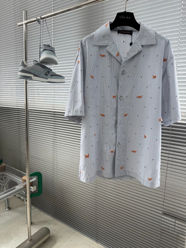 ルイヴィトン ハイブランド ストライプ刺繍半袖シャツ 開襟デザイン 上質感_8