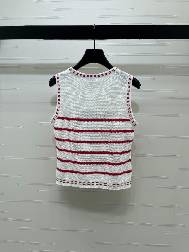 シャネル スーパーコピー ノースリーブニットトップス ロゴ刺繍ボーダーデザイン 上質感仕上げ 新作_4