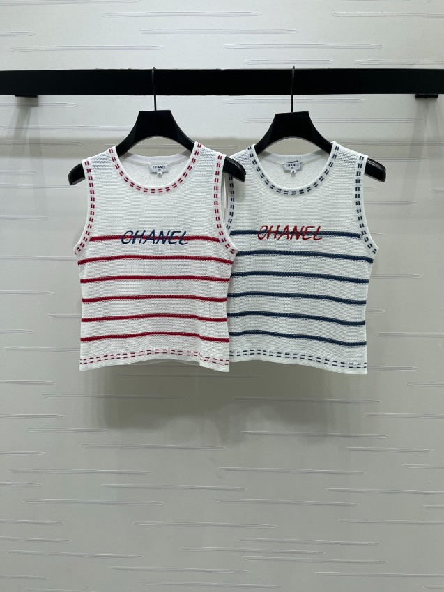 シャネル スーパーコピー ノースリーブニットトップス ロゴ刺繍ボーダーデザイン 上質感仕上げ 新作_5