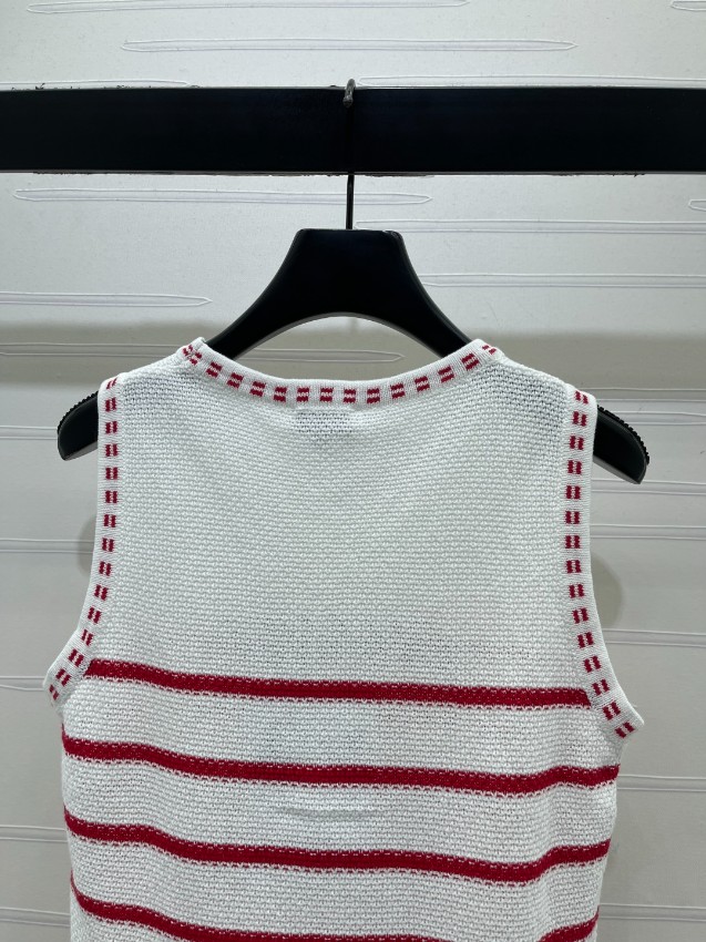 シャネル スーパーコピー ノースリーブニットトップス ロゴ刺繍ボーダーデザイン 上質感仕上げ 新作_6