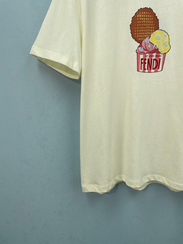 フェンディ ブランド コピー アイスクリームプリントTシャツ 半袖クルーネック シンプルデザイン_2