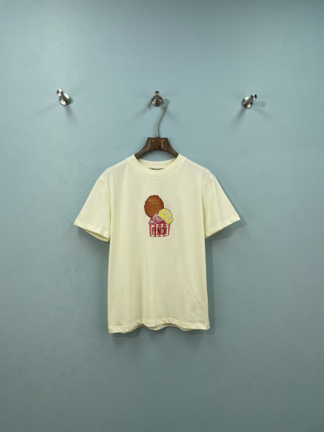 フェンディ ブランド コピー アイスクリームプリントTシャツ 半袖クルーネック シンプルデザイン_1
