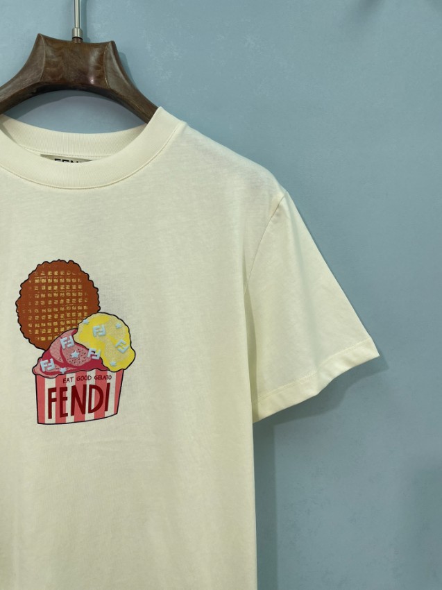 フェンディ ブランド コピー アイスクリームプリントTシャツ 半袖クルーネック シンプルデザイン_4