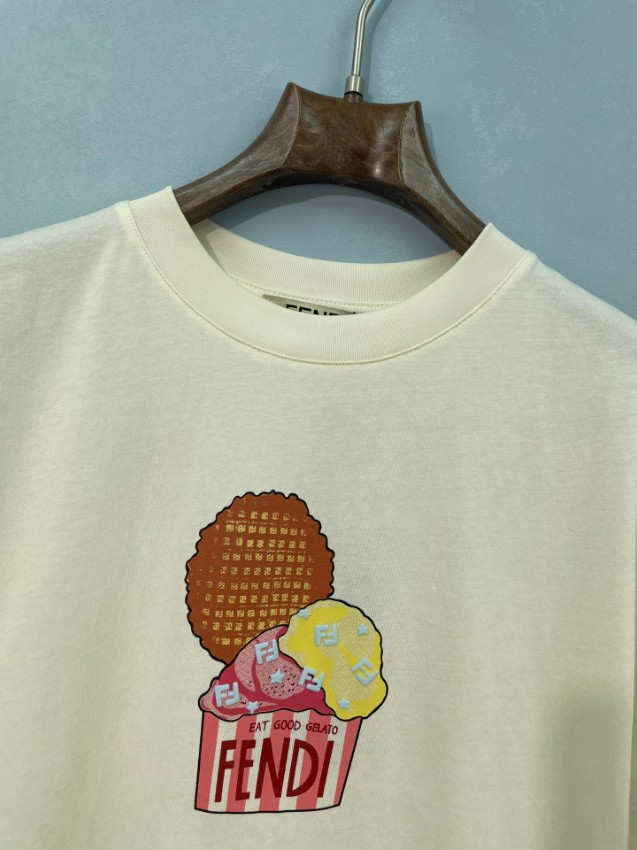 フェンディ ブランド コピー アイスクリームプリントTシャツ 半袖クルーネック シンプルデザイン_3