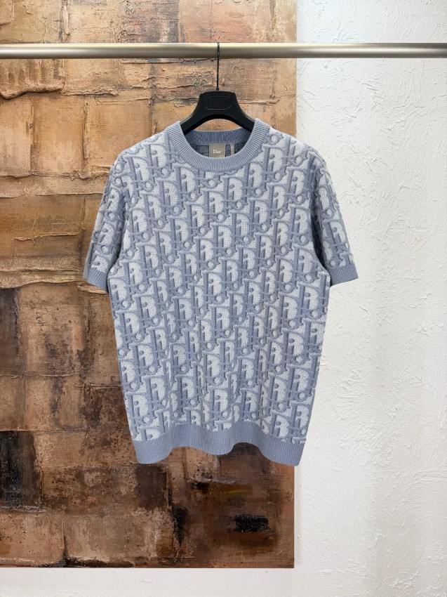 ディオール 格安 ロゴジャカードニットTシャツ 半袖クルーネック 通気 ブランド代用_4