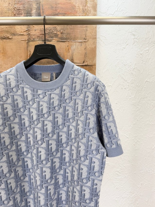 ディオール 格安 ロゴジャカードニットTシャツ 半袖クルーネック 通気 ブランド代用_5