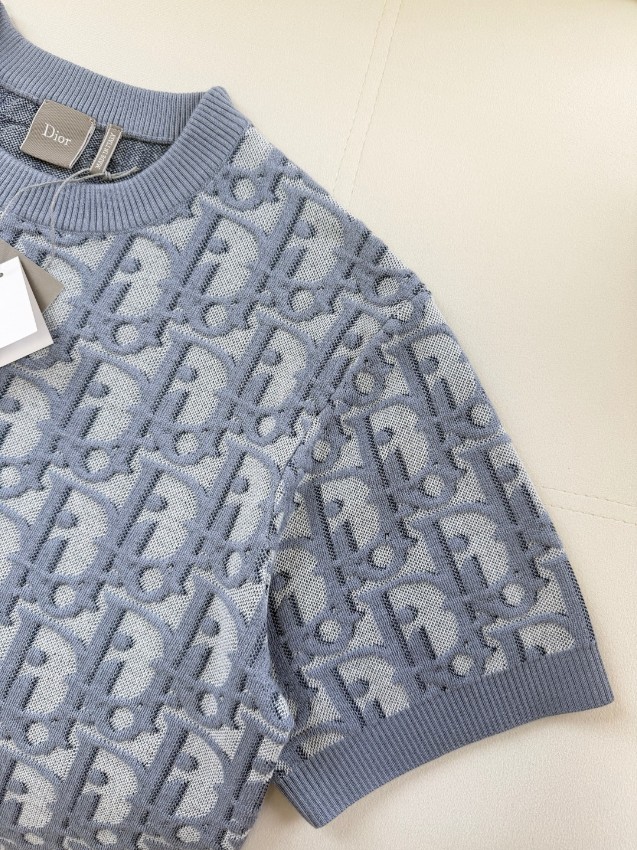 ディオール 格安 ロゴジャカードニットTシャツ 半袖クルーネック 通気 ブランド代用_7