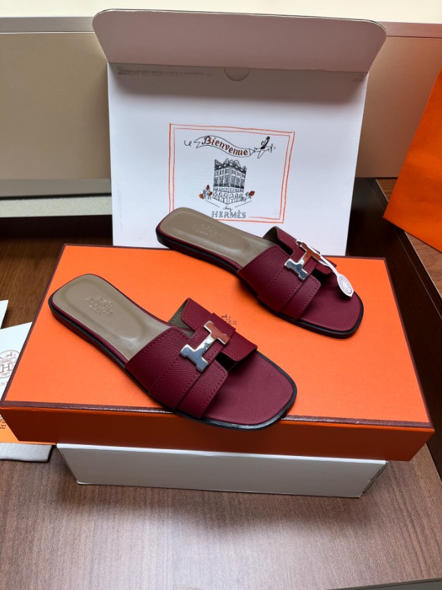 エルメス n級 Hバックルスライドサンダル レザー質感 上品ボルドー配色 口コミ多数人気モデル_4