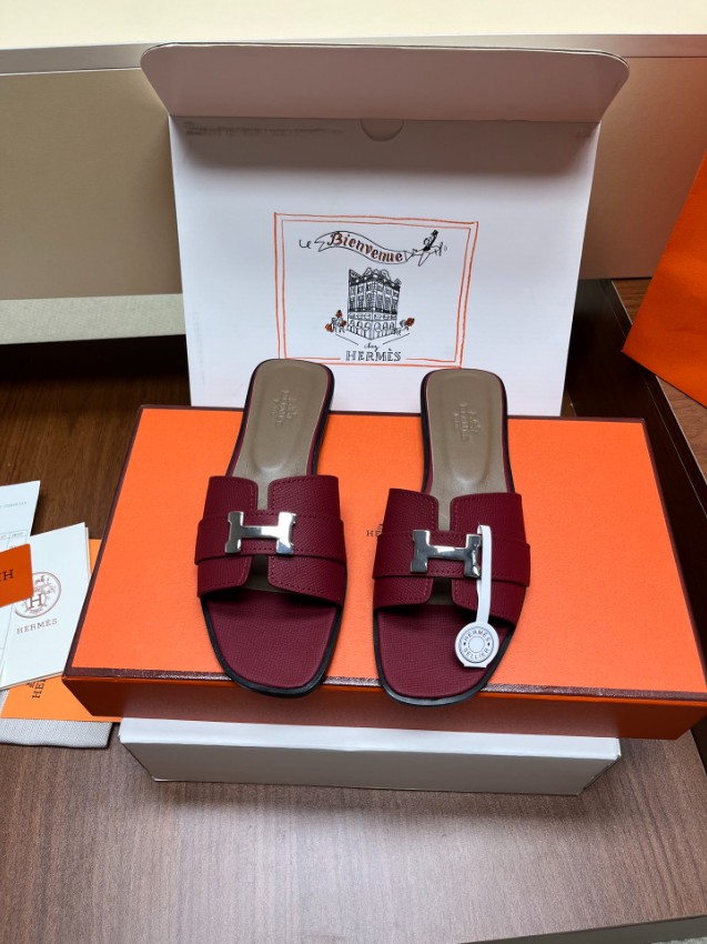 エルメス n級 Hバックルスライドサンダル レザー質感 上品ボルドー配色 口コミ多数人気モデル_2