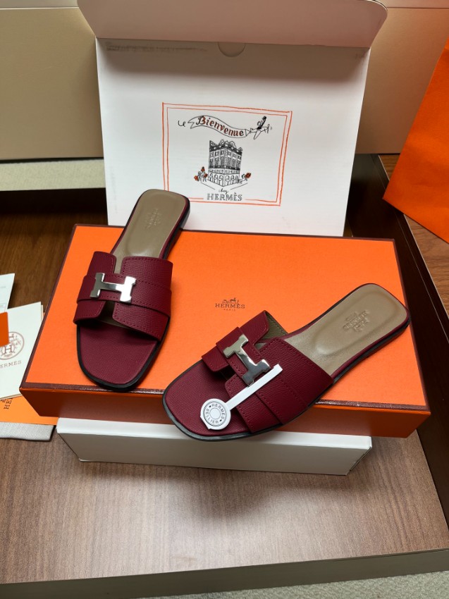 エルメス n級 Hバックルスライドサンダル レザー質感 上品ボルドー配色 口コミ多数人気モデル_3