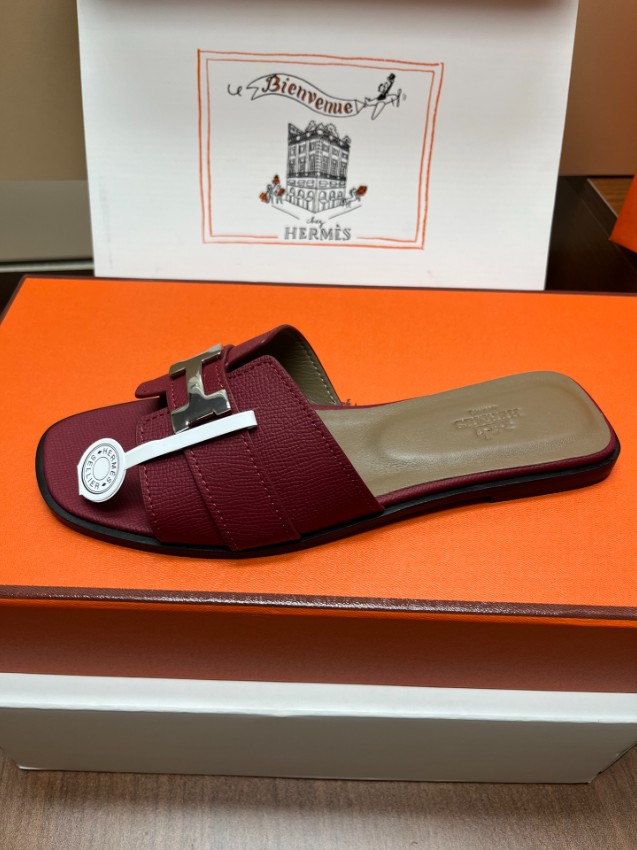 エルメス n級 Hバックルスライドサンダル レザー質感 上品ボルドー配色 口コミ多数人気モデル_6