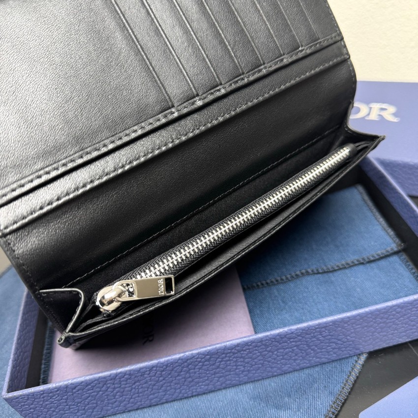 ディオール スーパーコピー グレインレザー ロングウォレット ブラック 薄型収納 追跡可能_5
