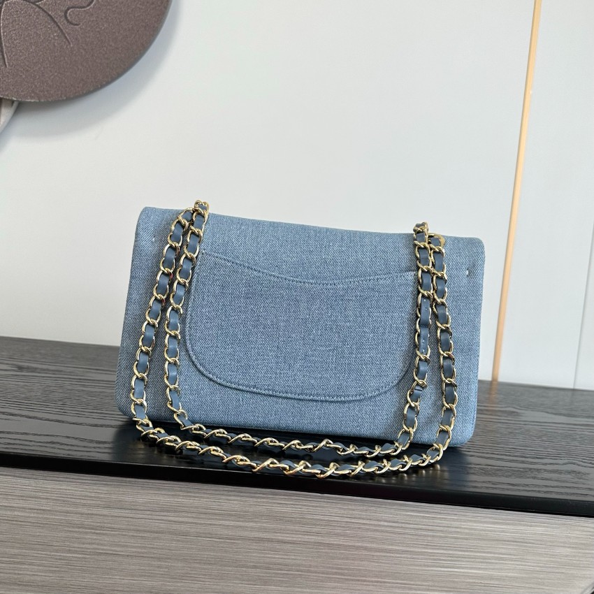 シャネル 格安 フラップバッグ ライトブルー デニム調 ビジューフラワー刺繍 チェーンショルダー 高評価_4