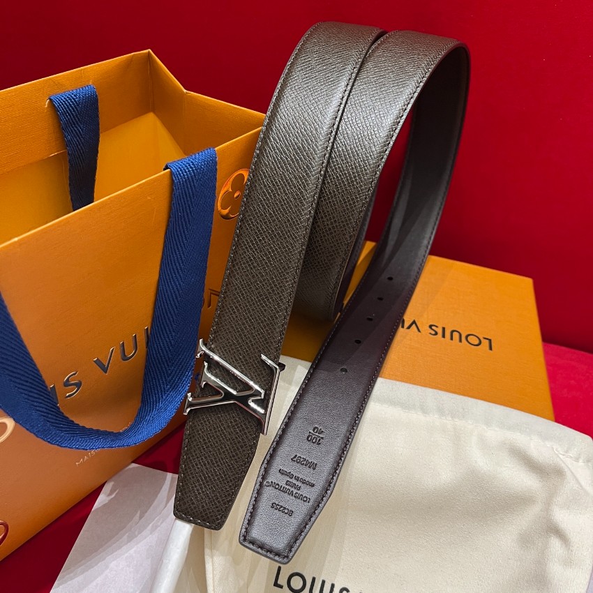 ルイ・ヴィトン 本物級コピー LVイニシャルメンズベルト ブラウン型押しレザーシルバー金具 口コミ多数_1