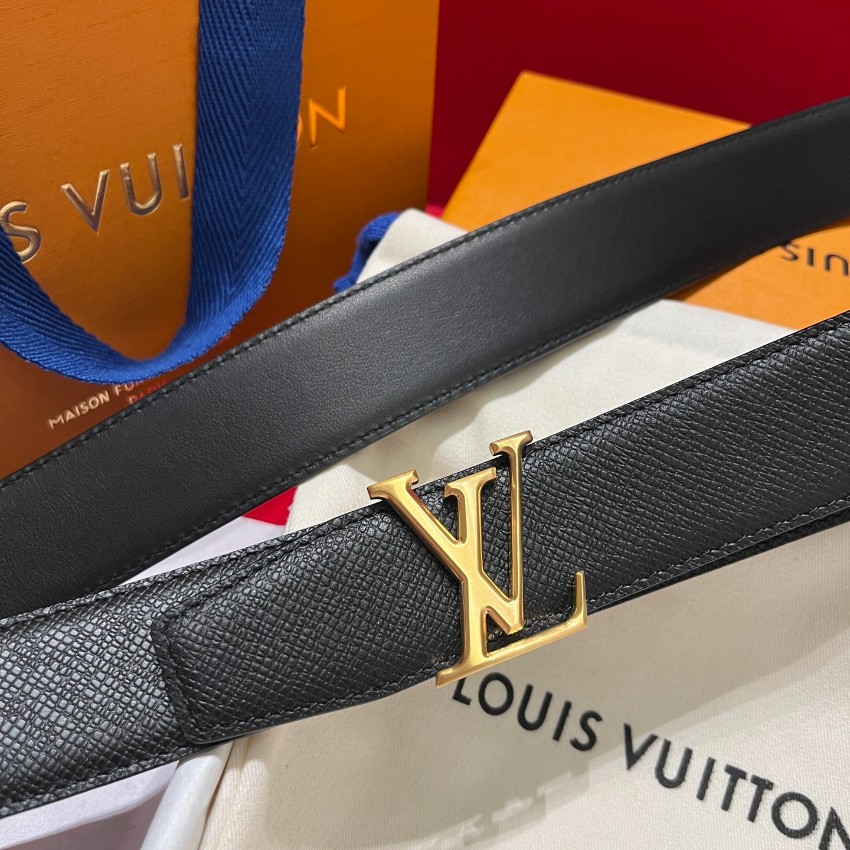 ルイ・ヴィトン ブランド コピー LVイニシャルメンズベルト ブラック型押しレザーゴールド金具 安心サイト_3