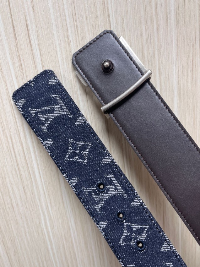 ルイ・ヴィトン 本物級コピー LVイニシャルデニムメンズベルト モノグラム柄シルバー金具 高再現度_5