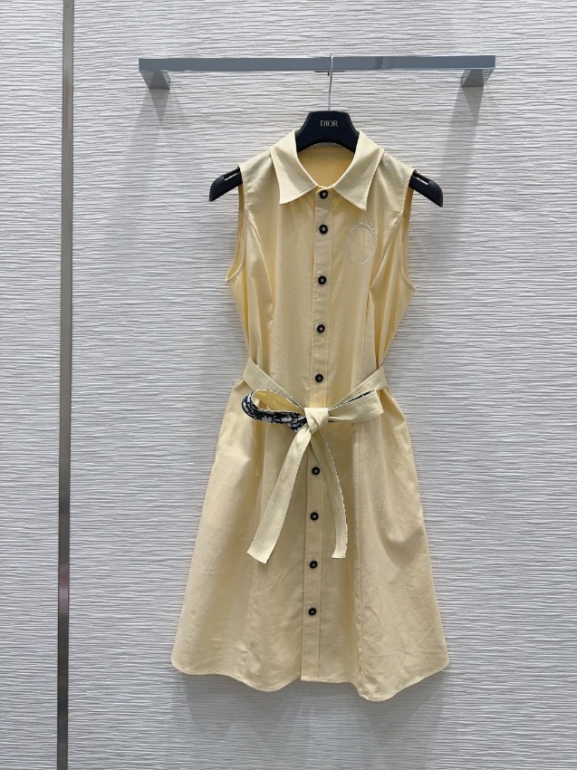 ディオール n級 ノースリーブシャツワンピース ベルト付き刺繍デザイン 夏服スタイル 激安レディースウェア_1
