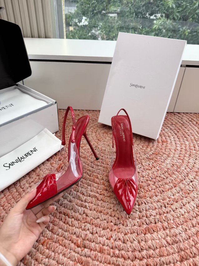 サンローラン 本物級コピー レッド クリアパンプス ポインテッドトゥ スリングバック 高再現度_1