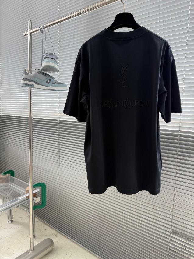 サンローラン ブランド コピー ブラック 半袖Tシャツ ロゴ刺繍 男女兼用 オーバーサイズ 高級感仕上げ_4