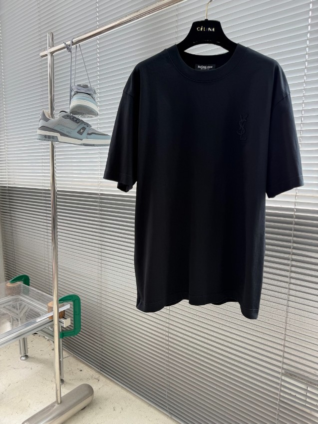 サンローラン ブランド コピー ブラック 半袖Tシャツ ロゴ刺繍 男女兼用 オーバーサイズ 高級感仕上げ_6