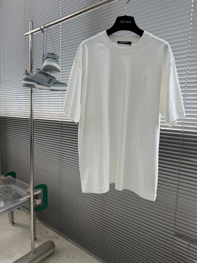 サンローラン n級 ホワイト 半袖Tシャツ ロゴ刺繍 オーバーサイズ 夏服 丁寧な縫製_3
