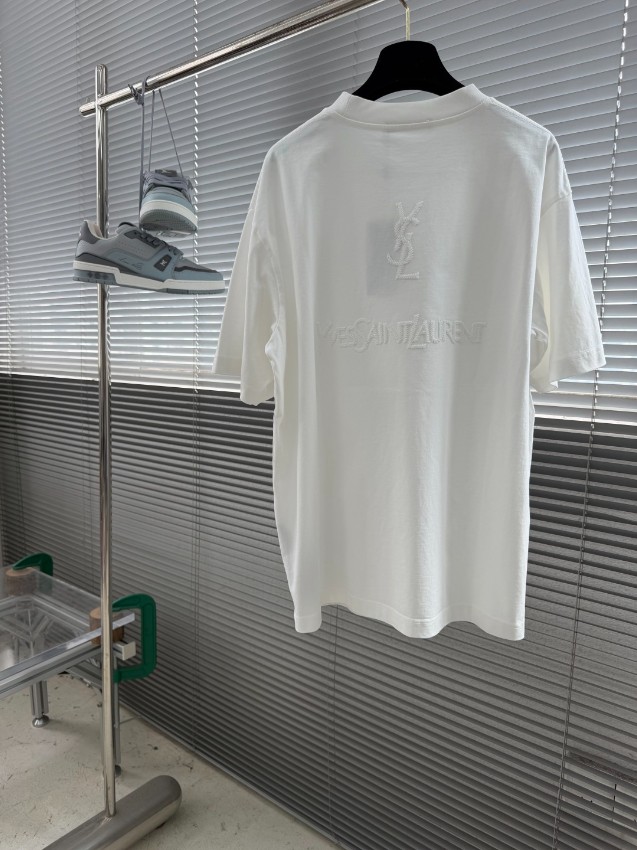 サンローラン n級 ホワイト 半袖Tシャツ ロゴ刺繍 オーバーサイズ 夏服 丁寧な縫製_5