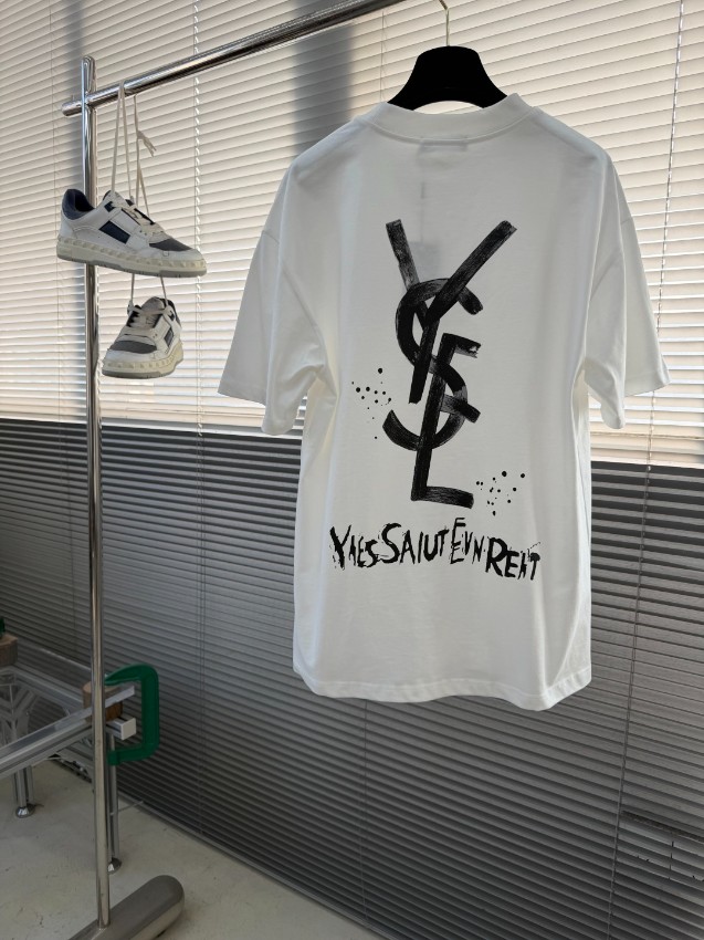 サンローラン 本物級コピー ホワイト 半袖Tシャツ ビッグロゴデザイン 肌触り良好 確実に届く_6