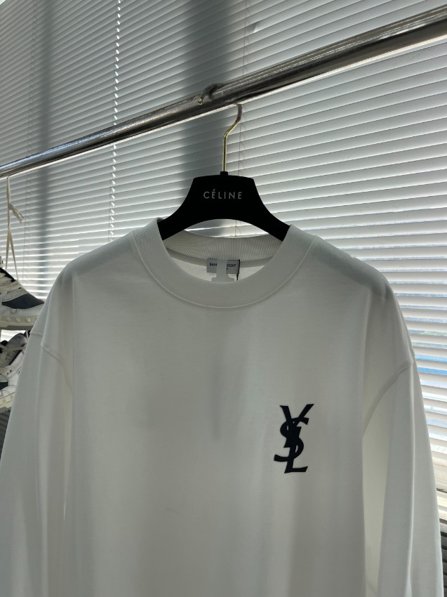 サンローラン スーパーコピー ホワイト 長袖Tシャツ ブラックロゴ クルーネック 快適な着心地 追跡可能_5