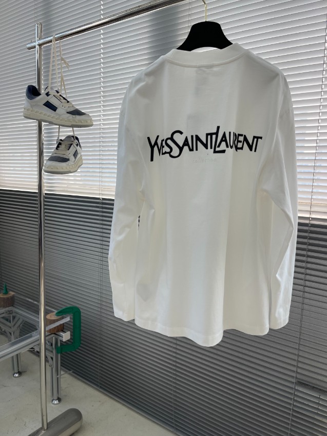 サンローラン スーパーコピー ホワイト 長袖Tシャツ ブラックロゴ クルーネック 快適な着心地 追跡可能_6