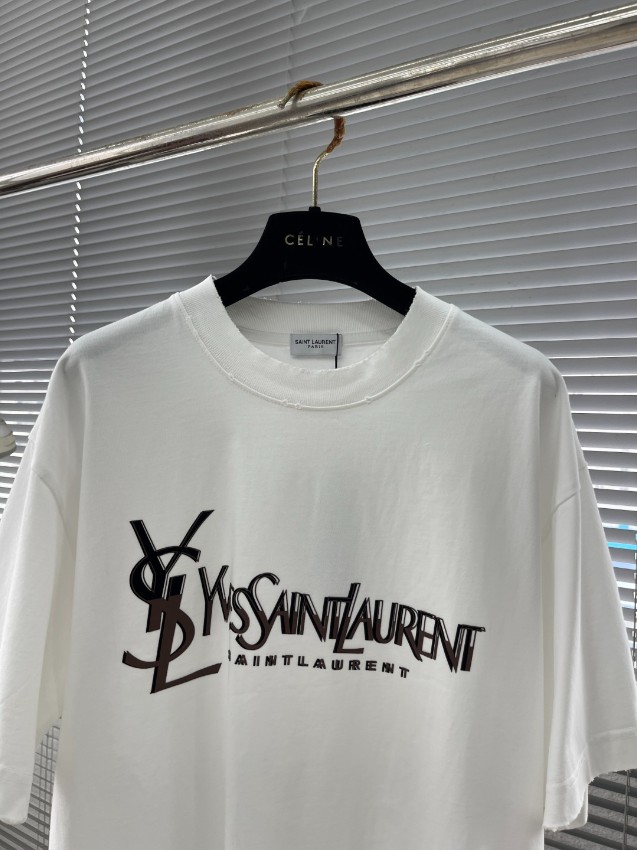 サンローラン n級 ホワイト 半袖Tシャツ ビッグロゴプリント オーバーサイズ 通気 安全取引_4