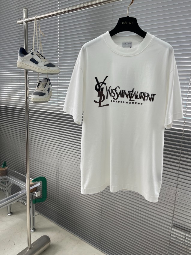 サンローラン n級 ホワイト 半袖Tシャツ ビッグロゴプリント オーバーサイズ 通気 安全取引_5