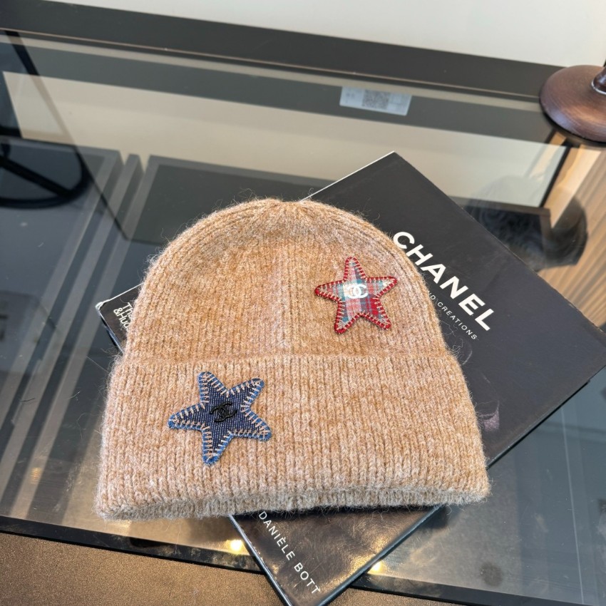 シャネル ブランド コピー ニット帽 ブラウンベージュ 星型ワッペン ココマーク刺繍 リブ編み 折り返し仕様 秋冬ファッション 新作_7