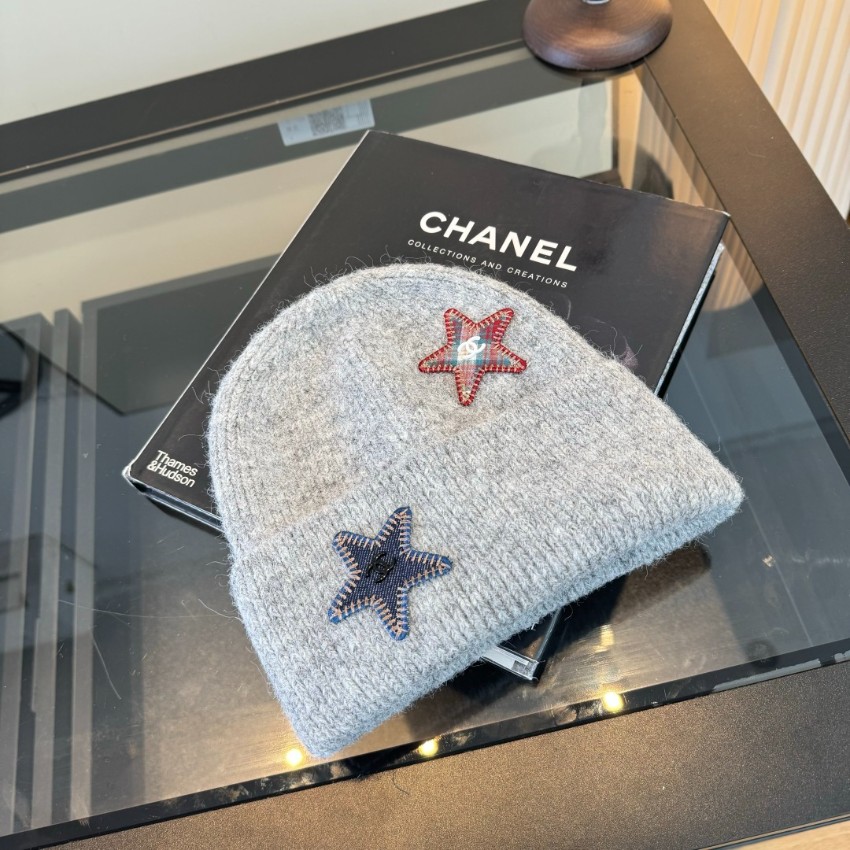 シャネル n級 ニット帽 グレーカラー 星型ワッペン ココマーク刺繍 ふんわりリブ編み 折り返しデザイン 秋冬防寒 おしゃれ 激安_6