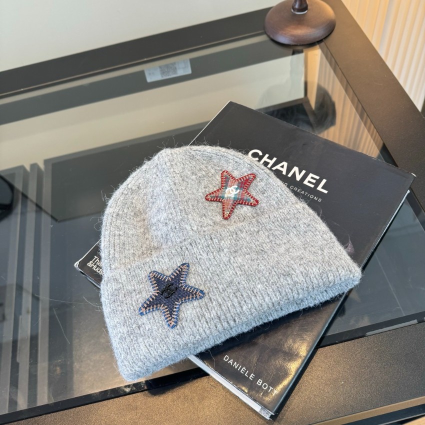 シャネル n級 ニット帽 グレーカラー 星型ワッペン ココマーク刺繍 ふんわりリブ編み 折り返しデザイン 秋冬防寒 おしゃれ 激安_7