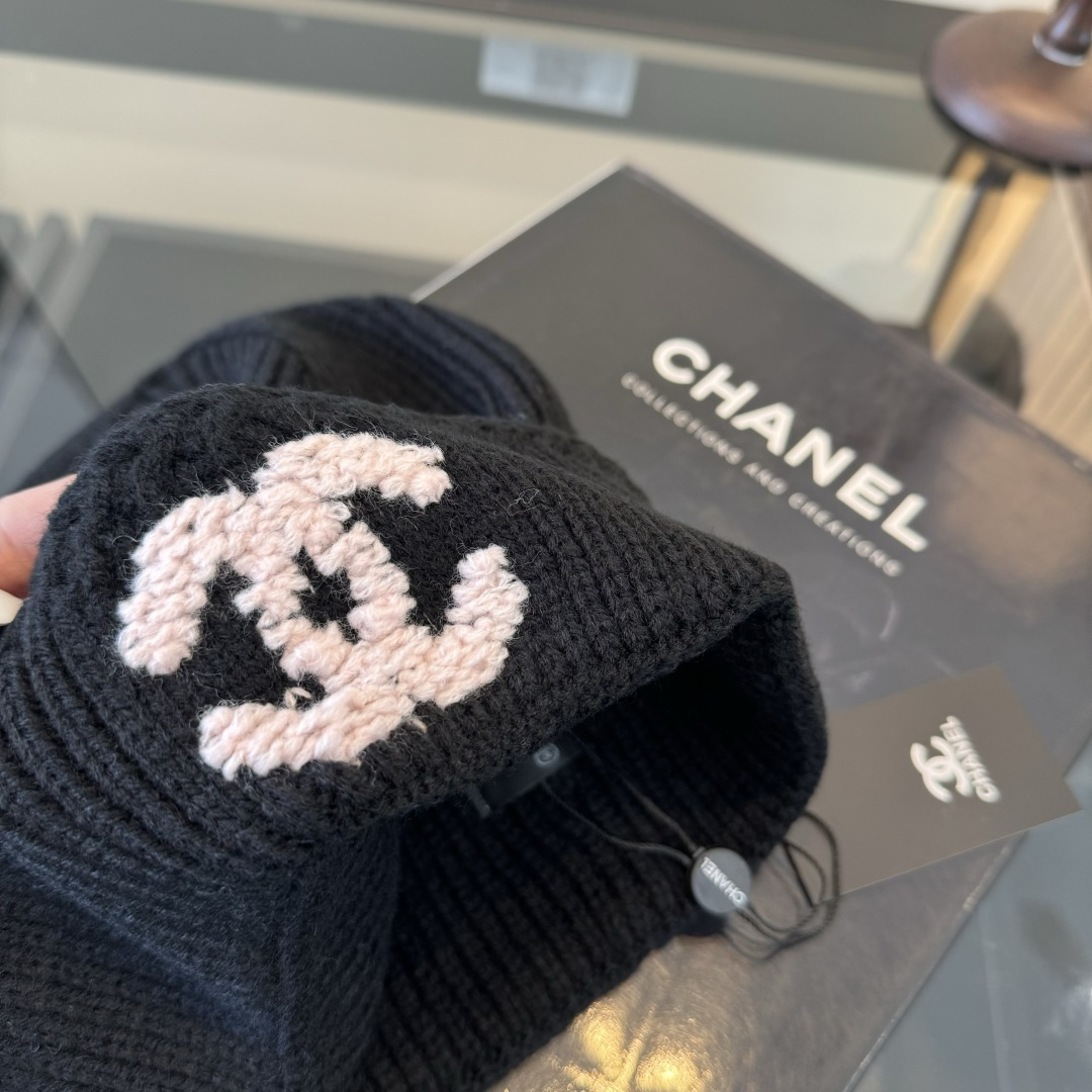 シャネル 格安 ニット帽 ブラック ピンクココマーク 立体刺繍ワッペン 太リブ編み 折り返しデザイン 秋冬レディース 防寒 高再現度_6