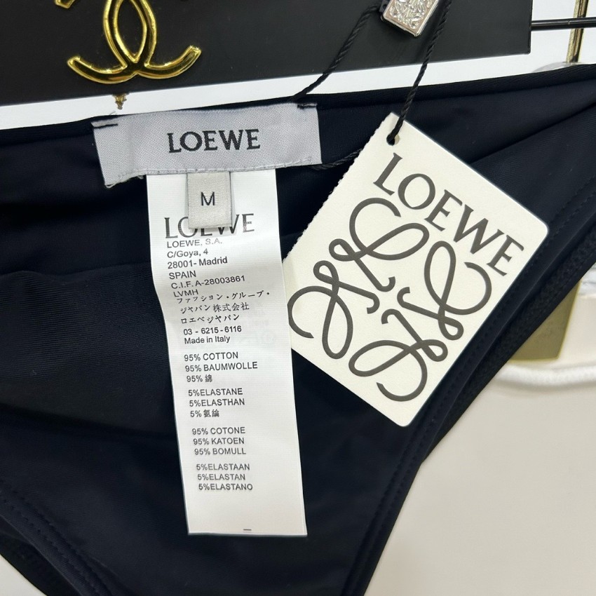 ロエベ 格安 トライアングルビキニ ブラック ゴールドアナグラム金具 ホルターネック 紐結びデザイン レディース水着 高級感仕上げ_3