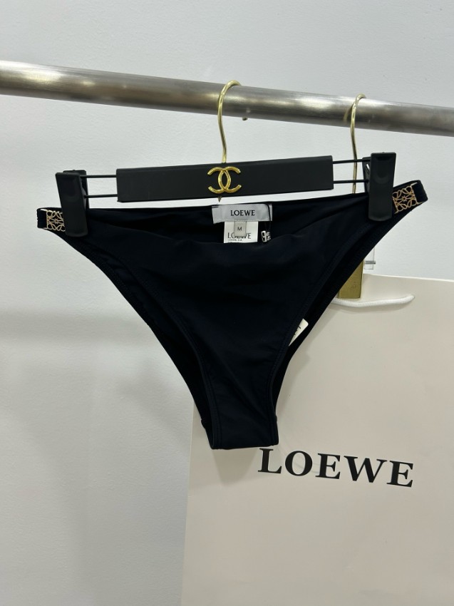 ロエベ 格安 トライアングルビキニ ブラック ゴールドアナグラム金具 ホルターネック 紐結びデザイン レディース水着 高級感仕上げ_5