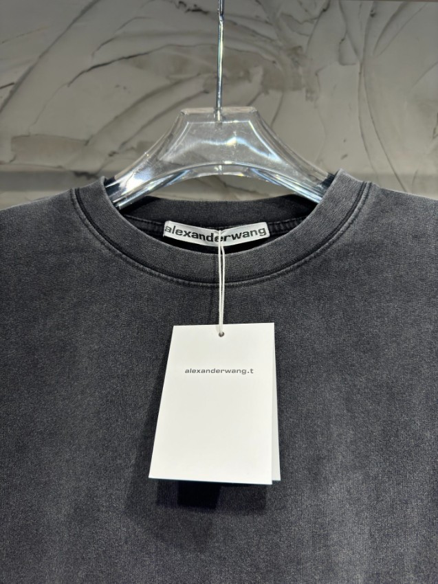 アレキサンダーワン 格安 ロングスリーブTシャツ ウォッシュグレー 胸元ミニロゴ クルーネック リブ袖口 ヴィンテージ加工 高評価_1