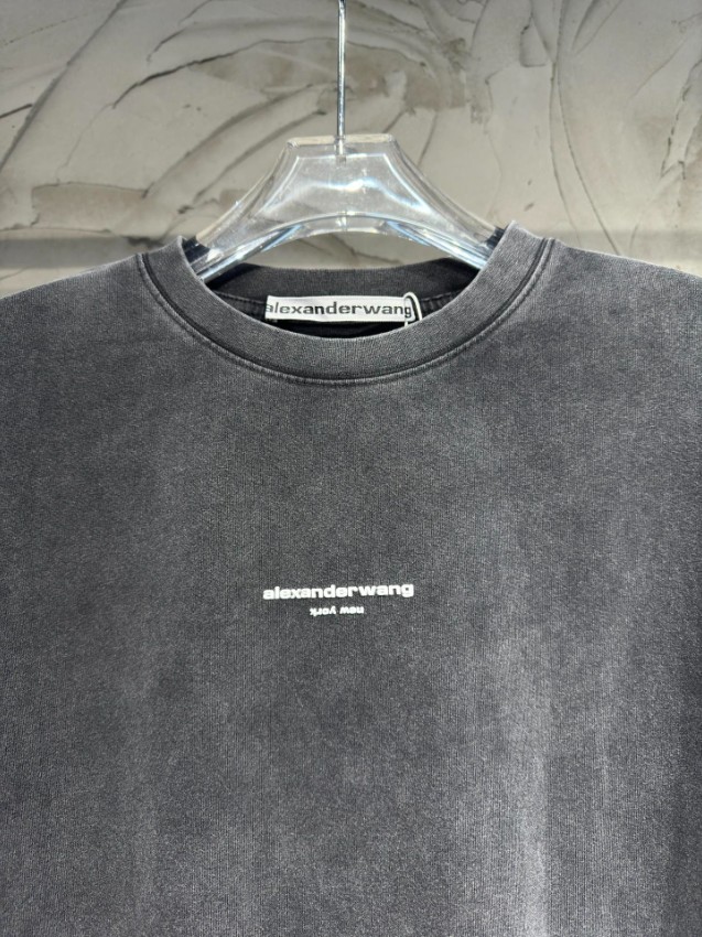アレキサンダーワン 格安 ロングスリーブTシャツ ウォッシュグレー 胸元ミニロゴ クルーネック リブ袖口 ヴィンテージ加工 高評価_6